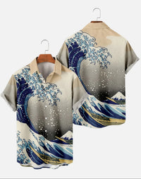 Kenshiro | Camisa de Botones Manga Corta con Estampado Retro Japonés