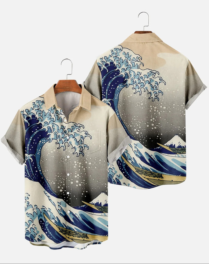 Kenshiro | Japanese Retro Print Short Sleeve Button Shirt