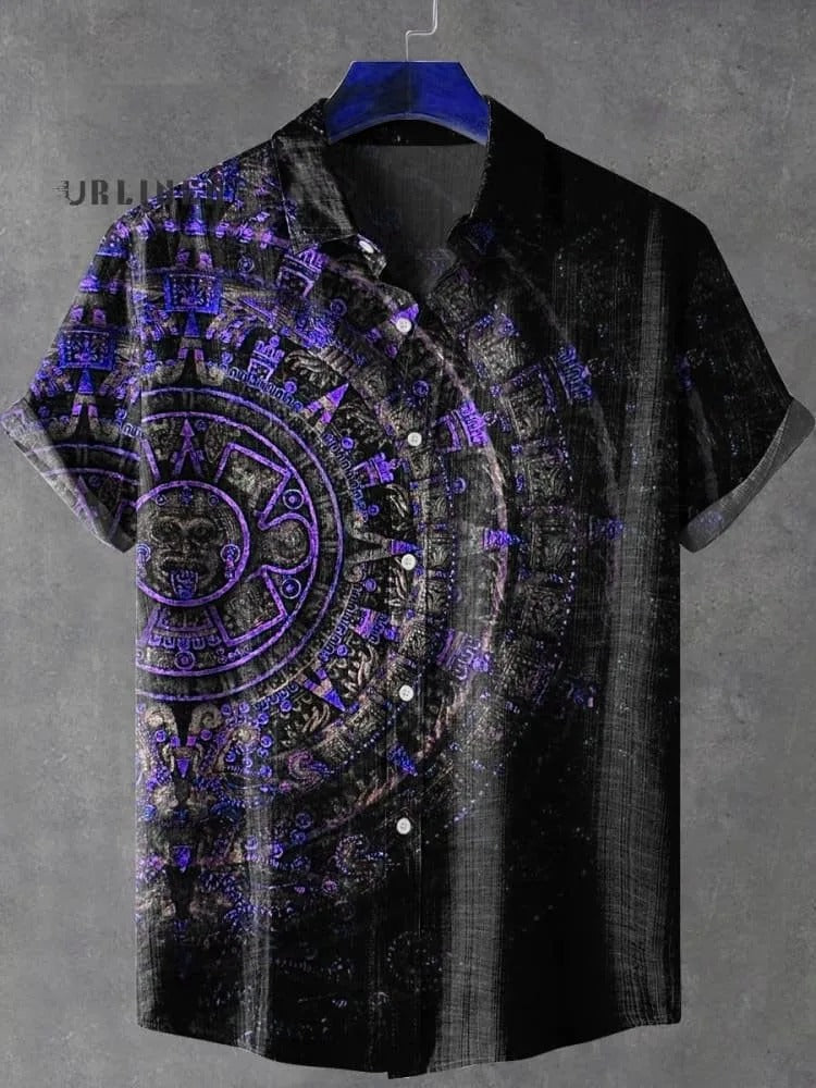 Akatsuki | Retro Totem Print Casual Short Sleeve Shirt