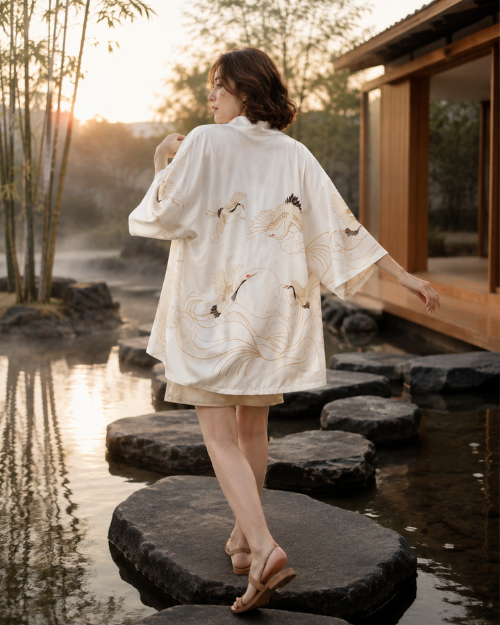 Crane Printed Haori