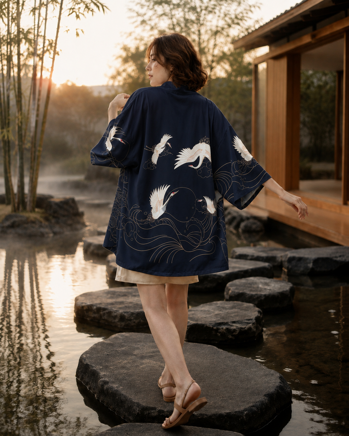 Crane Printed Haori