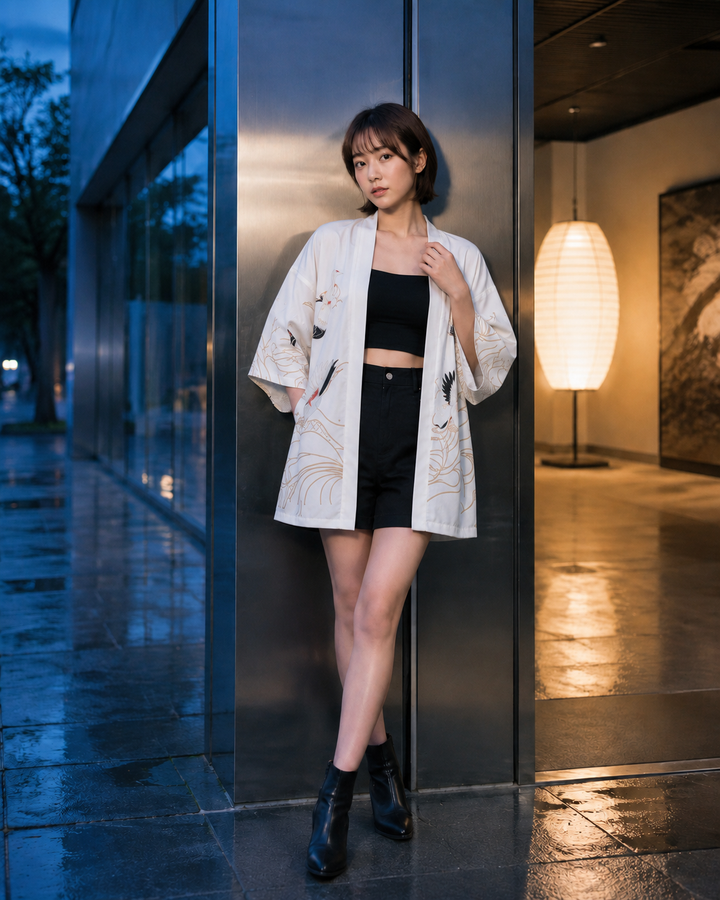 Crane Printed Haori