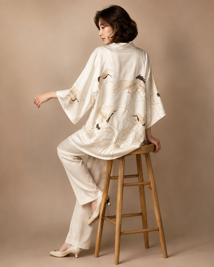 Crane Printed Haori