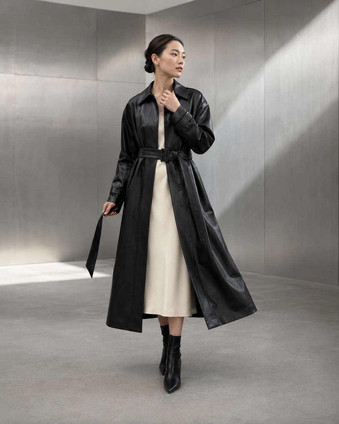 Faux Leather Japanese Trench Coat