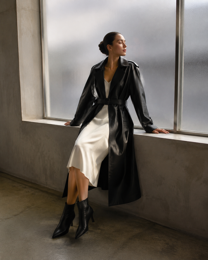 Faux Leather Japanese Trench Coat