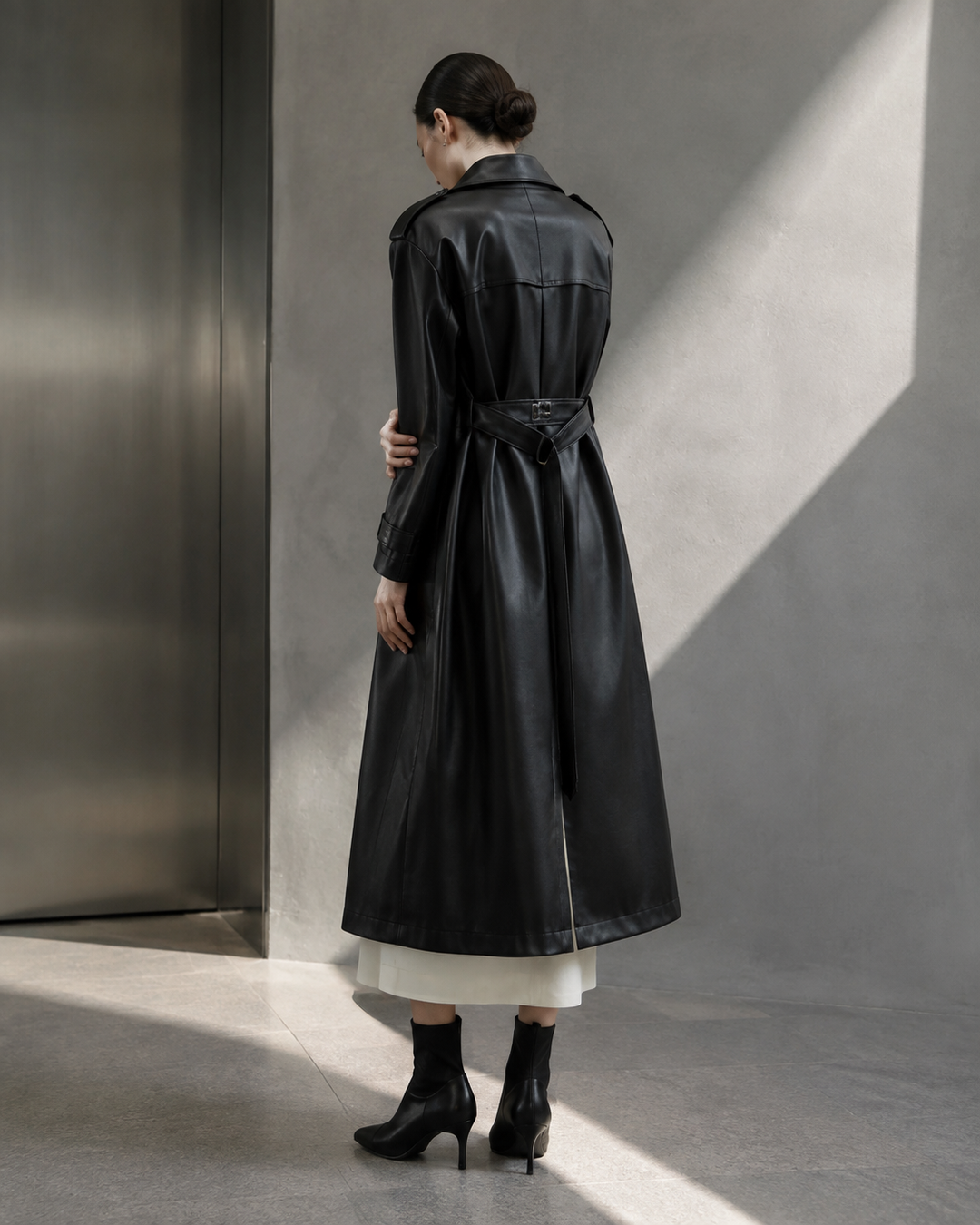 Faux Leather Japanese Trench Coat