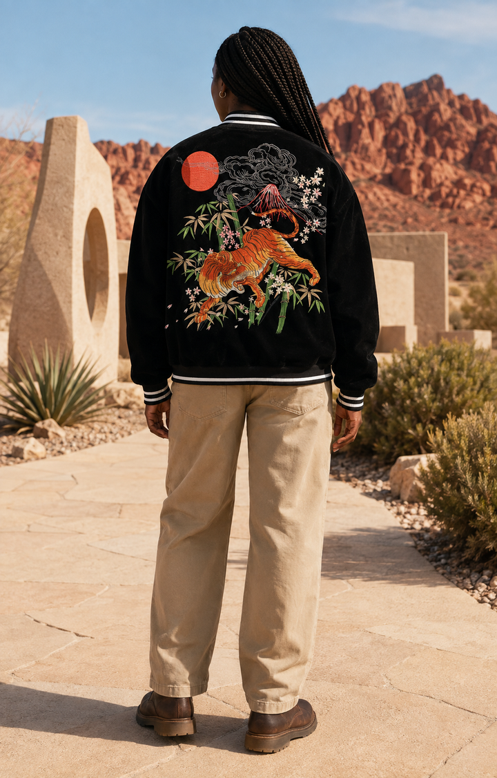 Souvenir Bomber Jacket (Tiger + Mt. Fuji)