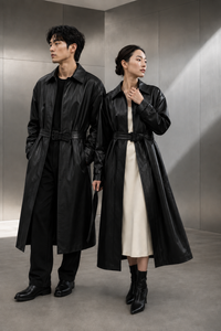 Faux Leather Japanese Trench Coat