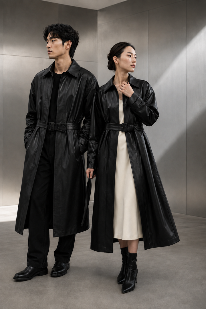 Faux Leather Japanese Trench Coat