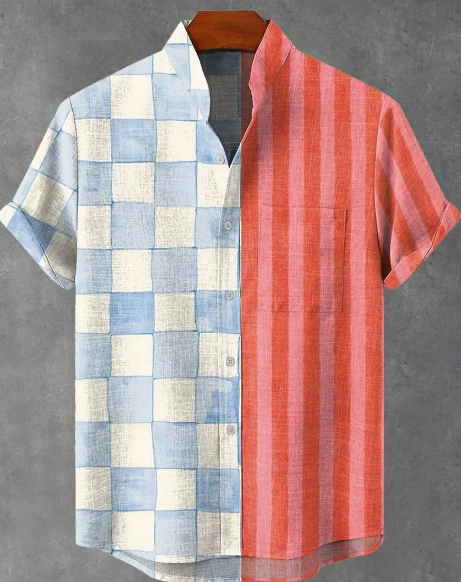 Natsumi | Abstract Patchwork Linen Beach Shirt