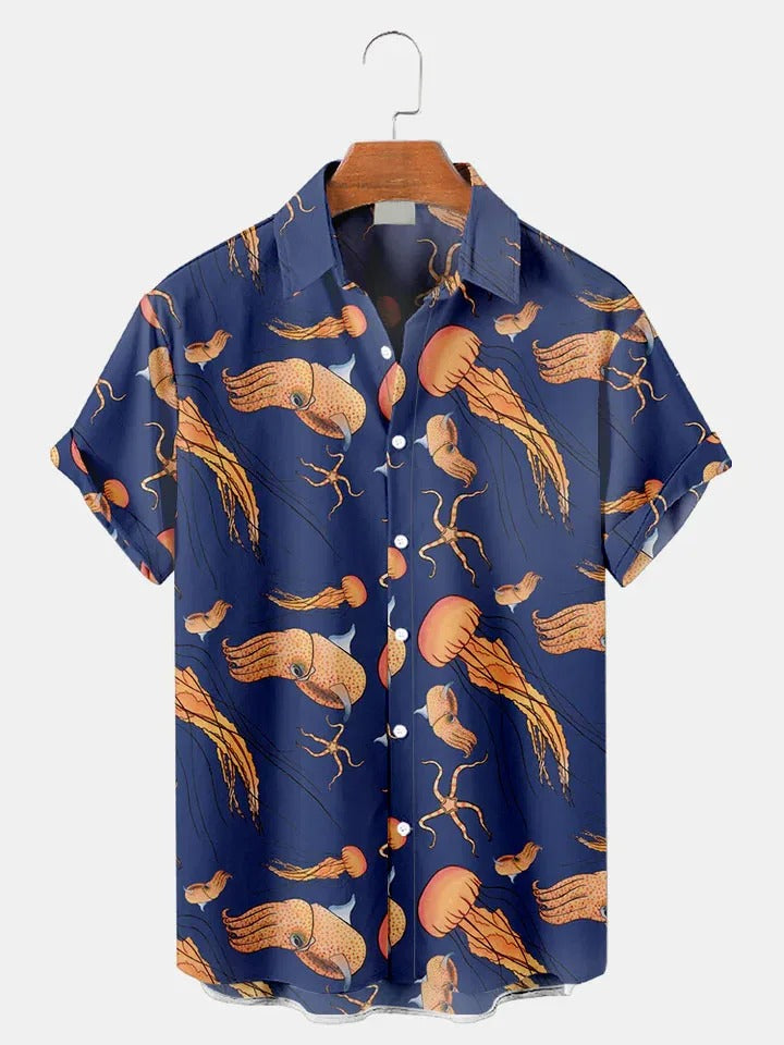 Umikaze | Sea Life Print Summer Button-Down Shirt