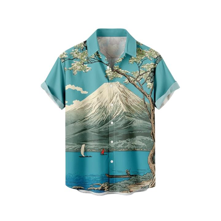 Kenshiro | Japanese Retro Print Short Sleeve Button Shirt