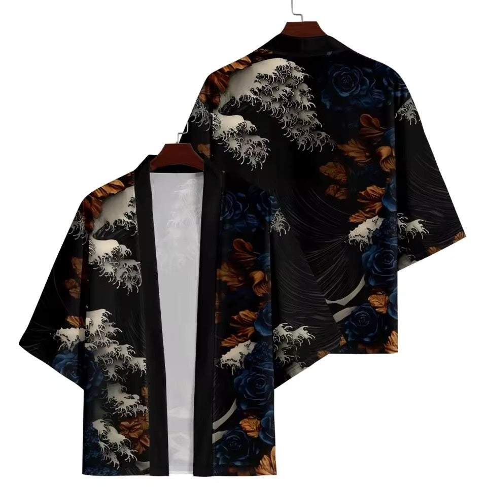 Raizan | Ukiyo-e Wave Kimono Cardigan