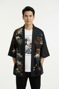 Raizan | Ukiyo-e Wave Kimono Cardigan