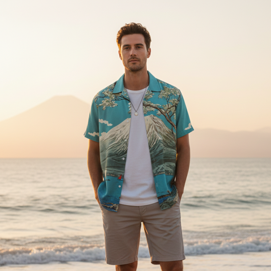 Kenshiro | Japanese Retro Print Short Sleeve Button Shirt