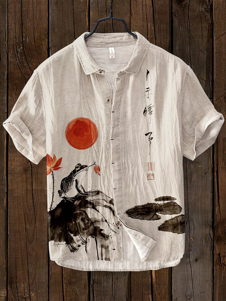 japanese dress shirts Silk Shirt becoming more itself the more you reach for it Japanese Cranes Mens Short Sleeve