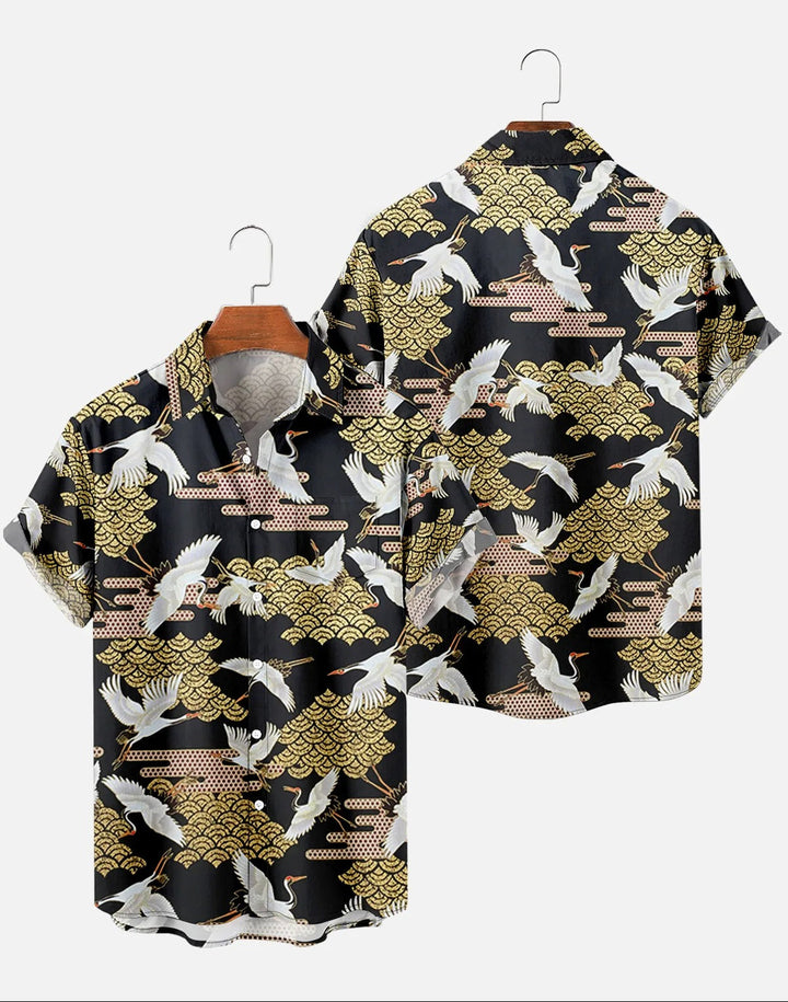 Kenshiro | Japanese Retro Print Short Sleeve Button Shirt