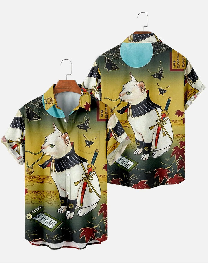 Kenshiro | Japanese Retro Print Short Sleeve Button Shirt
