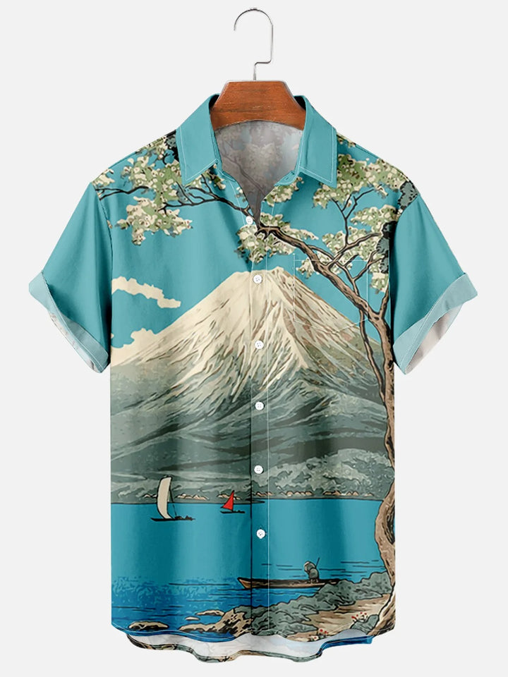 Kenshiro | Japanese Retro Print Short Sleeve Button Shirt