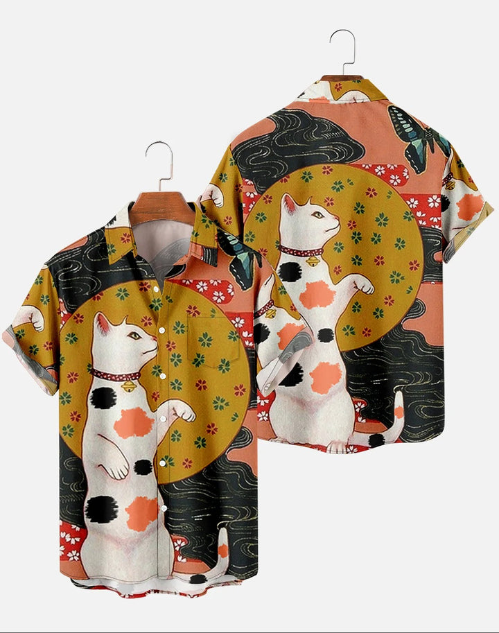 Kenshiro | Japanese Retro Print Short Sleeve Button Shirt