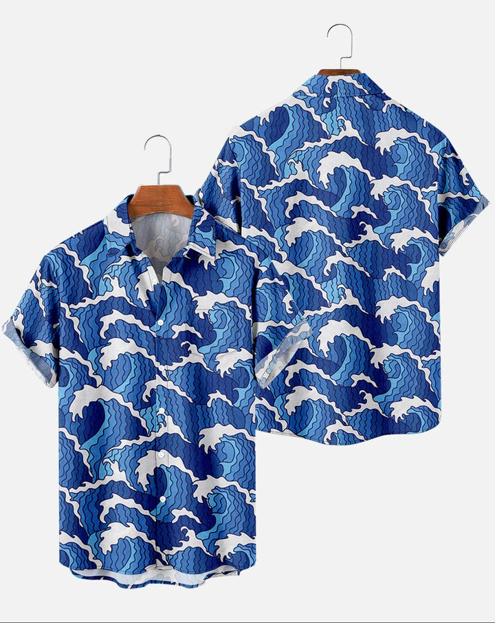 Kenshiro | Japanese Retro Print Short Sleeve Button Shirt