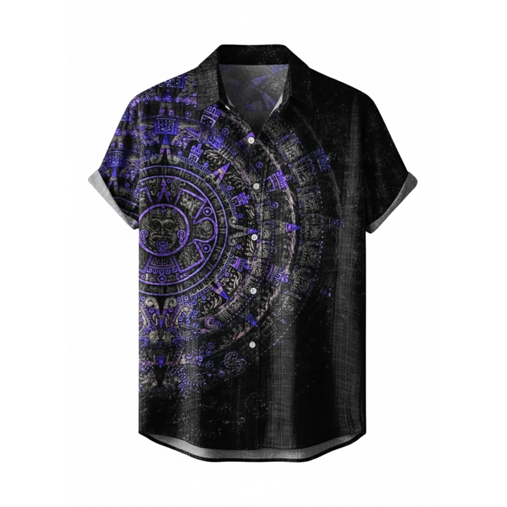 Akatsuki | Retro Totem Print Casual Short Sleeve Shirt