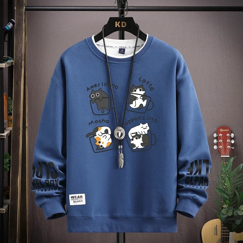 Haruko | Mens Cartoon Cat Sweatshirt