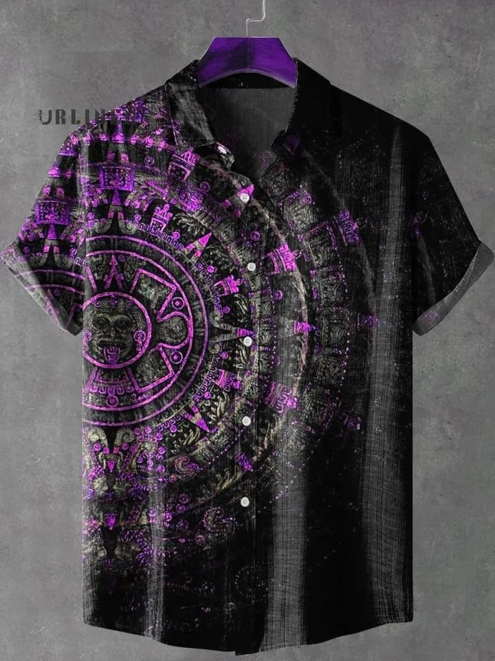 Akatsuki | Retro Totem Print Casual Short Sleeve Shirt