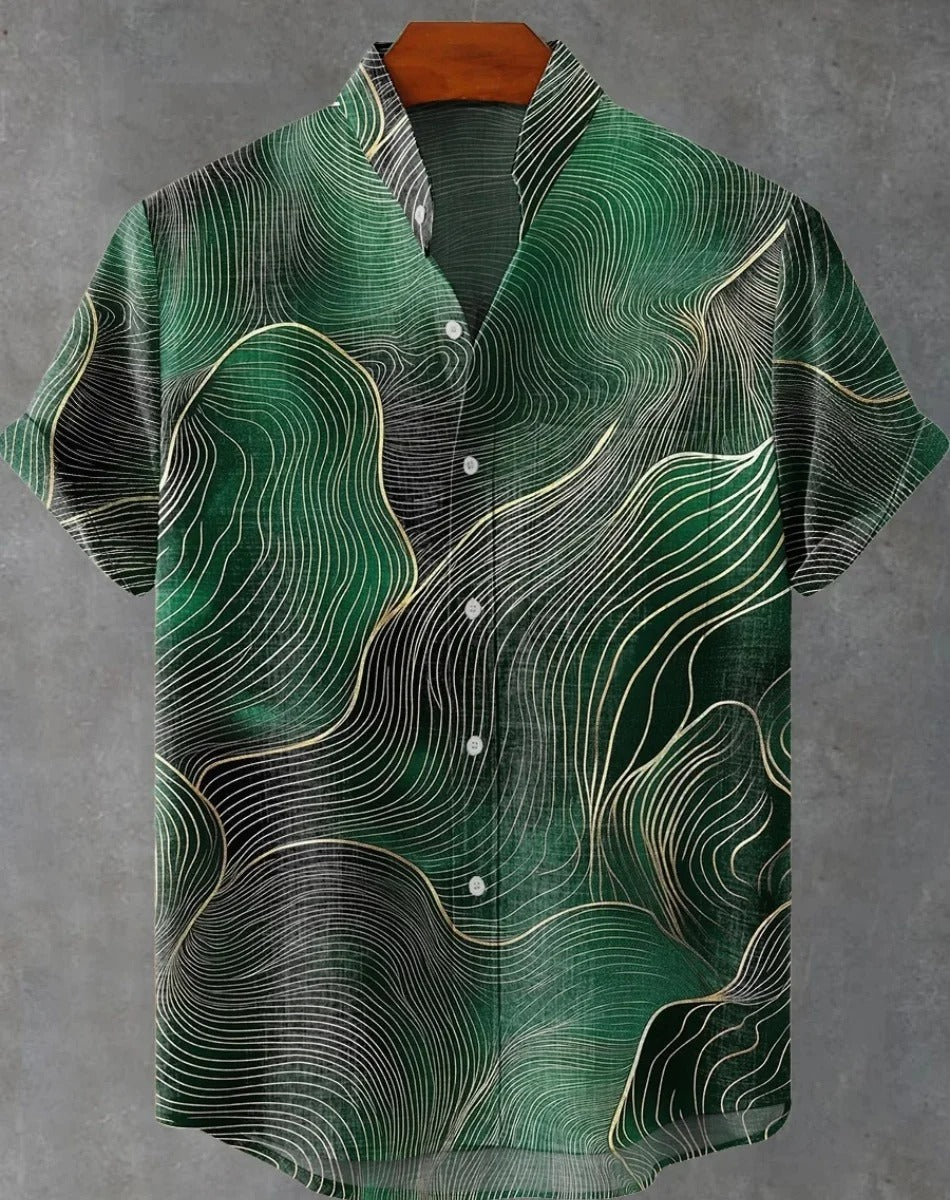 Natsumi | Abstract Patchwork Linen Beach Shirt