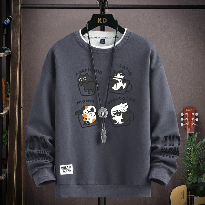 Haruko | Mens Cartoon Cat Sweatshirt