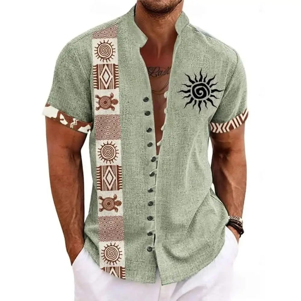 Seijun | Totem Linen Blend Short Sleeve Button Shirt