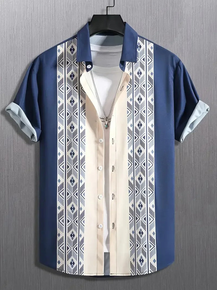 Kurohana | Vintage vzor Krátký rukáv Ležérní košile na knoflíky
