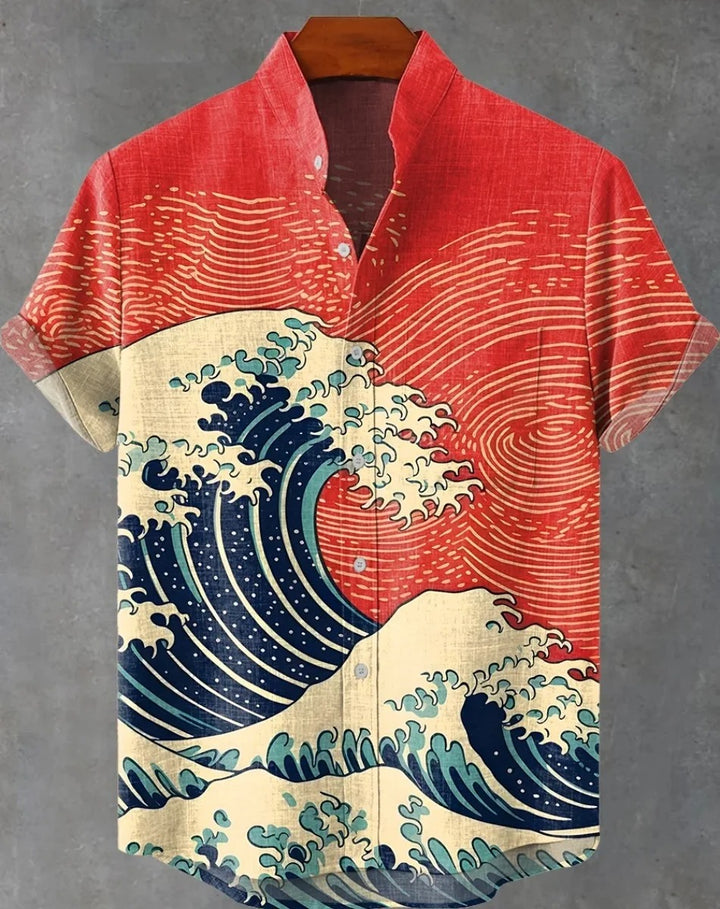 Natsumi | Abstract Patchwork Linen Beach Shirt