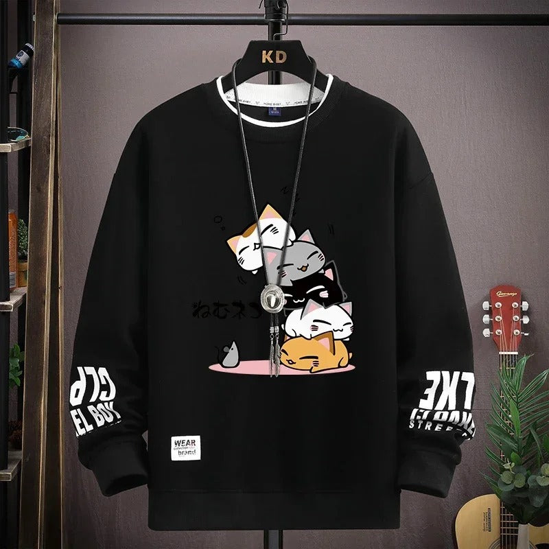 Haruko | Mens Cartoon Cat Sweatshirt