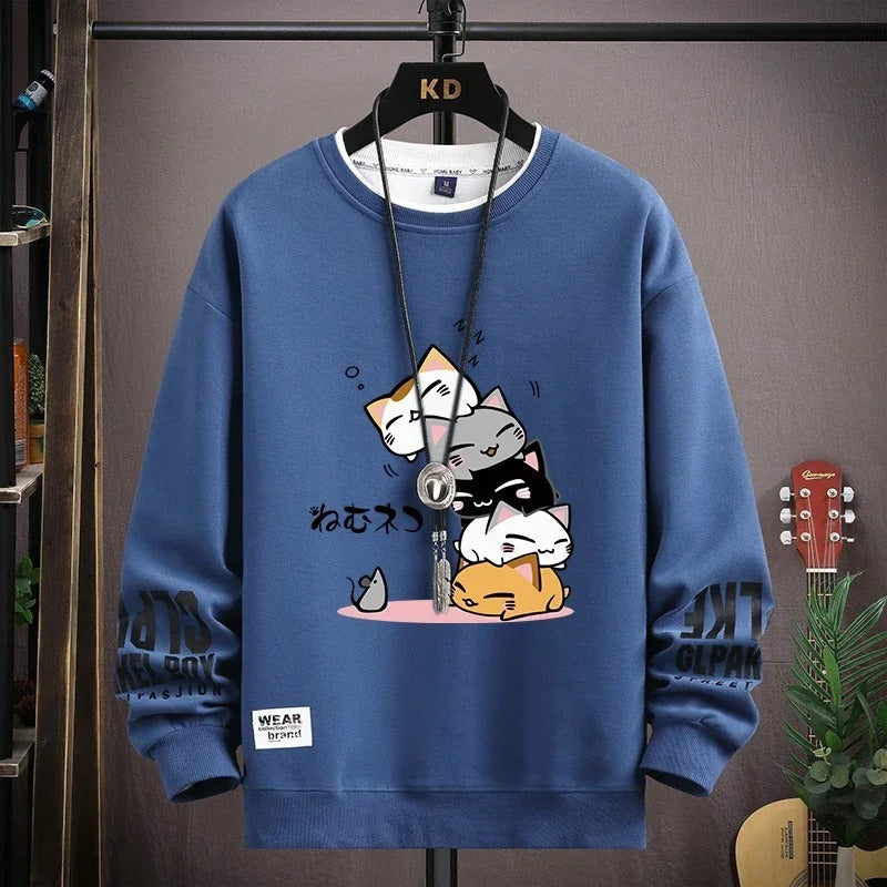 Haruko | Mens Cartoon Cat Sweatshirt