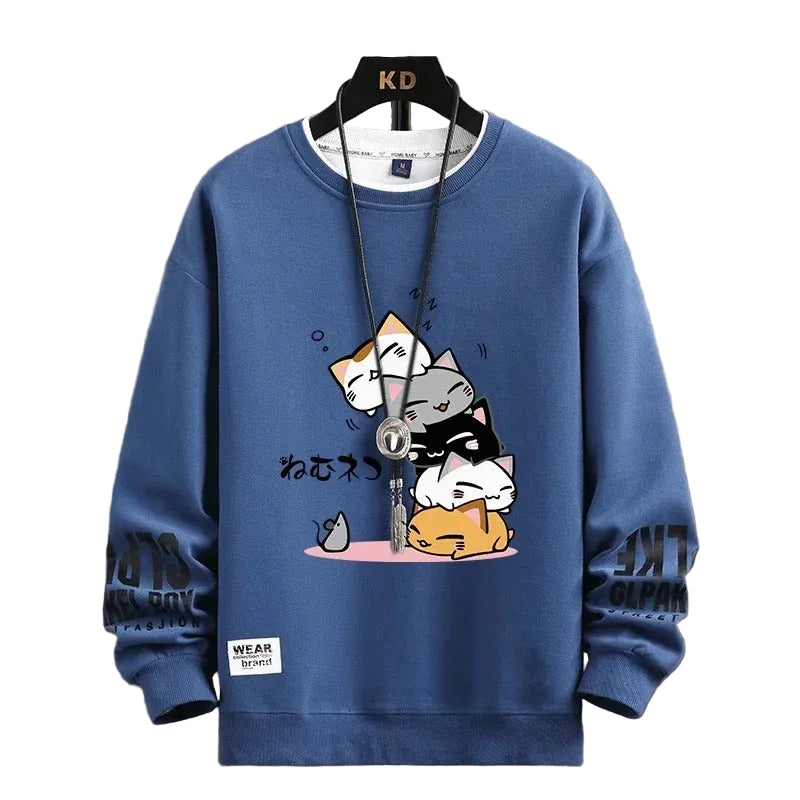 Haruko | Mens Cartoon Cat Sweatshirt