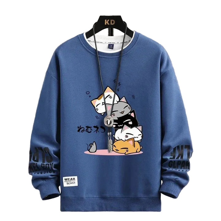 Haruko | Mens Cartoon Cat Sweatshirt