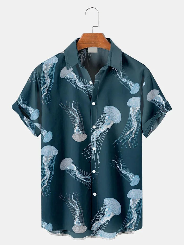 Umikaze | Sea Life Print Summer Button-Down Shirt