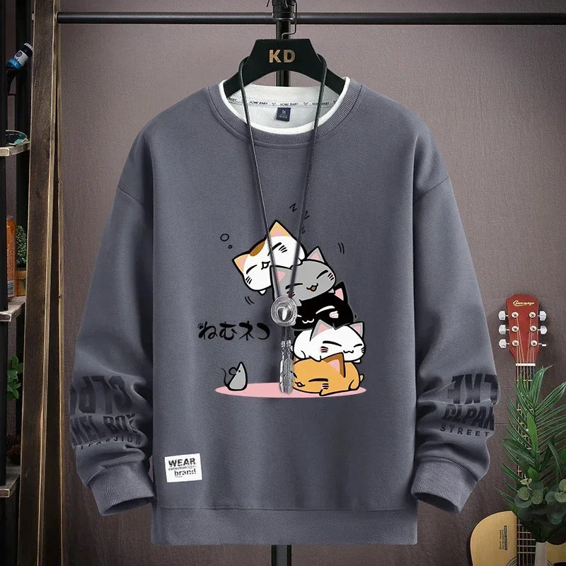 Haruko | Mens Cartoon Cat Sweatshirt