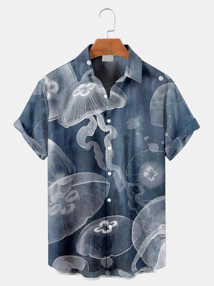 Umikaze | Sea Life Print Summer Button-Down Shirt
