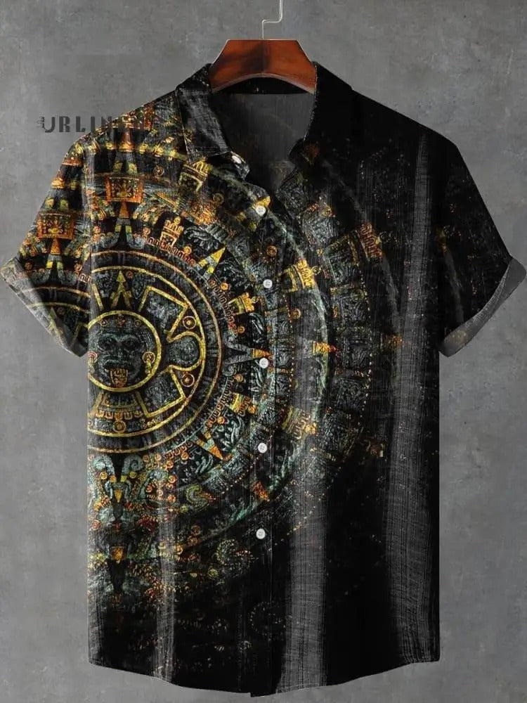 Akatsuki | Retro Totem Print Casual Short Sleeve Shirt