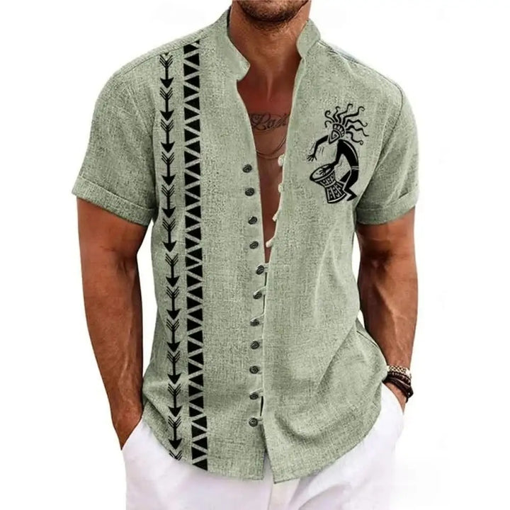 Seijun | Totem Linen Blend Short Sleeve Button Shirt