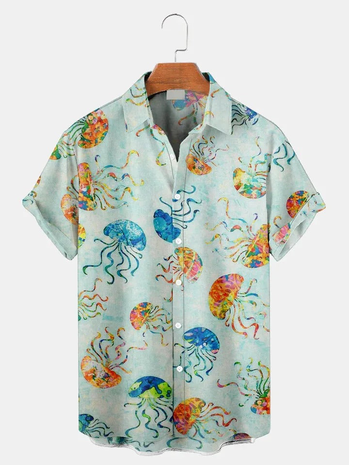 Umikaze | Sea Life Print Summer Button-Down Shirt