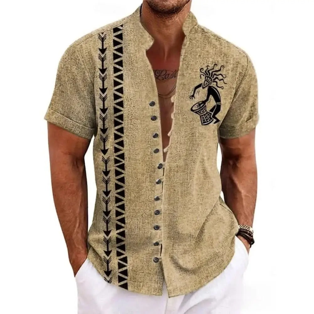 Seijun | Totem Linen Blend Short Sleeve Button Shirt
