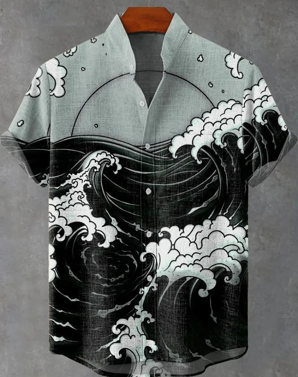 Natsumi | Abstract Patchwork Linen Beach Shirt