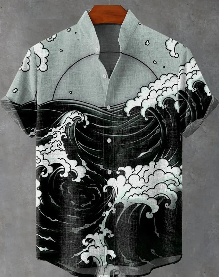 Natsumi | Abstract Patchwork Linen Beach Shirt