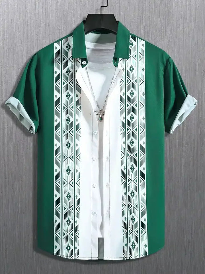 Kurohana | Vintage vzor Krátký rukáv Ležérní košile na knoflíky