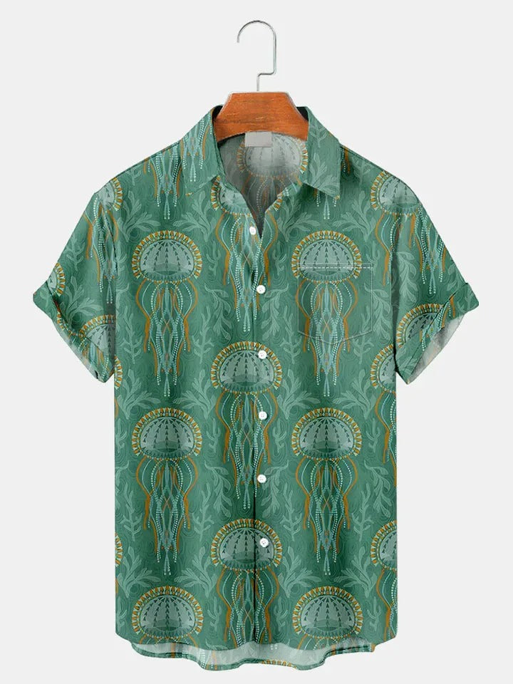 Umikaze | Sea Life Print Summer Button-Down Shirt