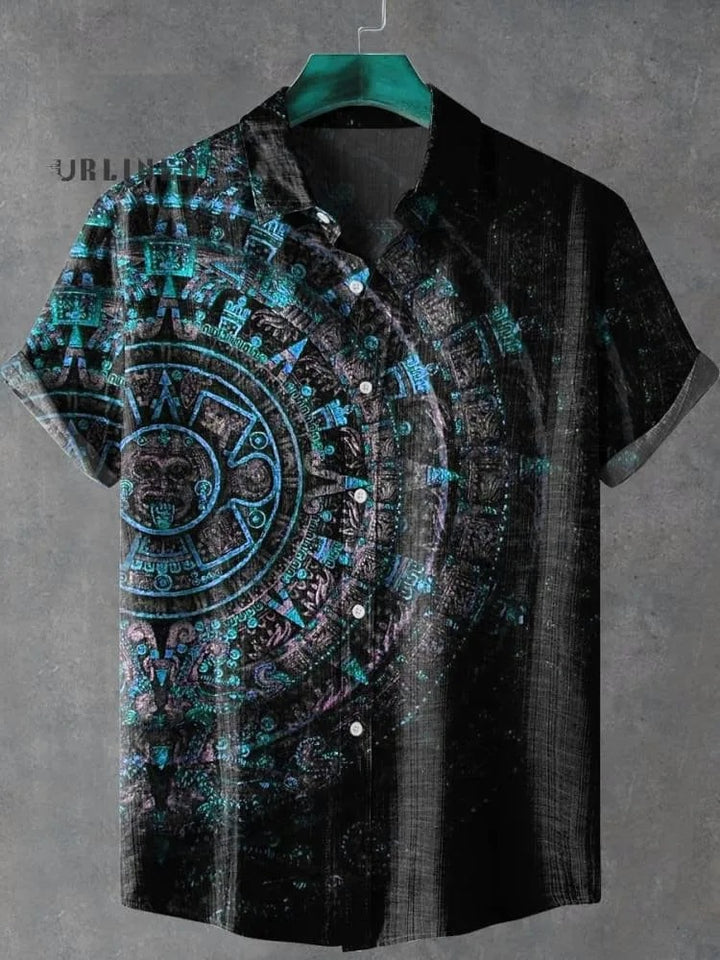 Akatsuki | Retro Totem Print Casual Short Sleeve Shirt