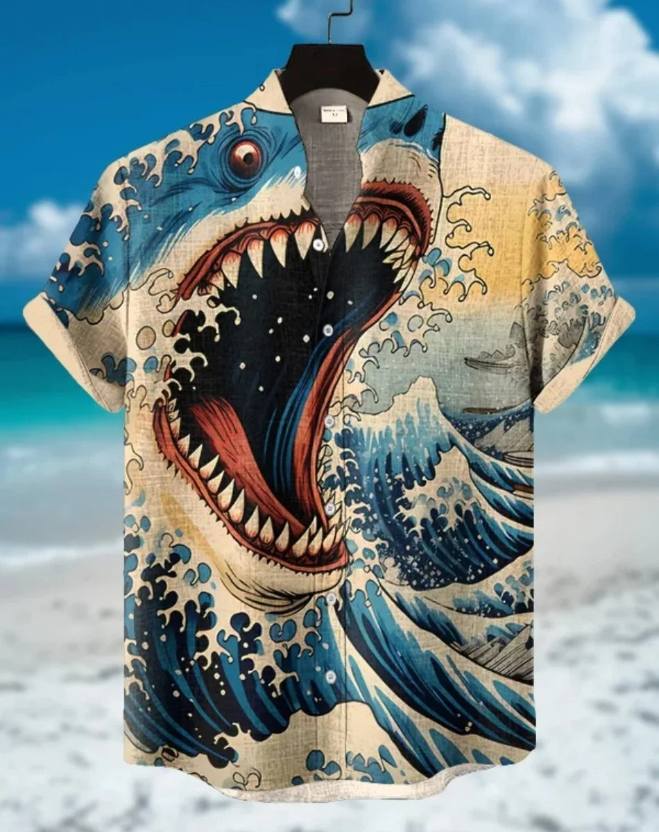 Natsumi | Abstract Patchwork Linen Beach Shirt